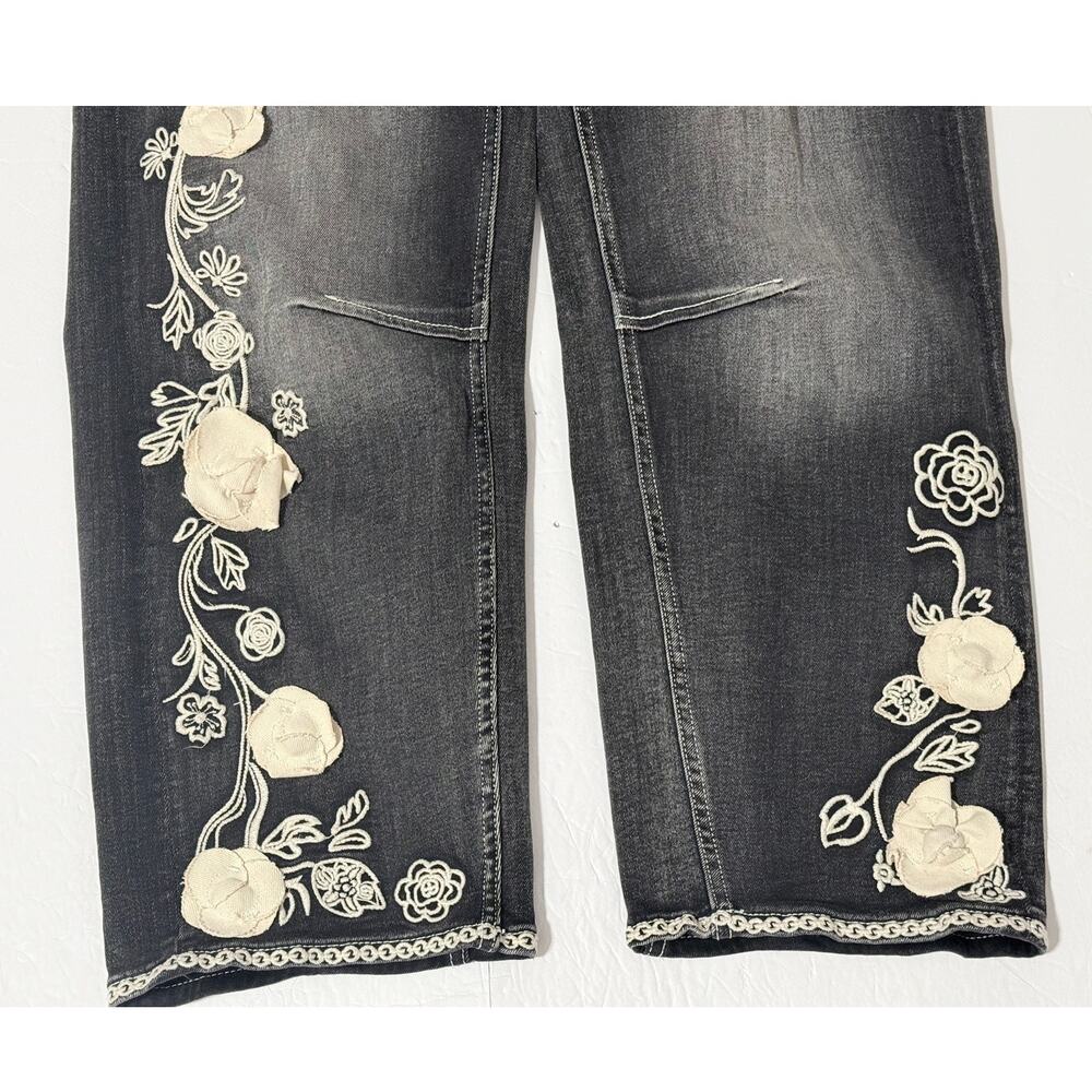 Driftwood Barbara Ravishing Rosettes Wide Leg Barrel Jeans, Size 27 - Picture 5 of 11
